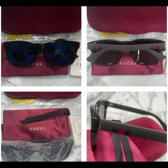 GUCCI COOL UNISEX HAVANA AND BLUE MIRROR SUNGLASSES - Picture 6 of 16